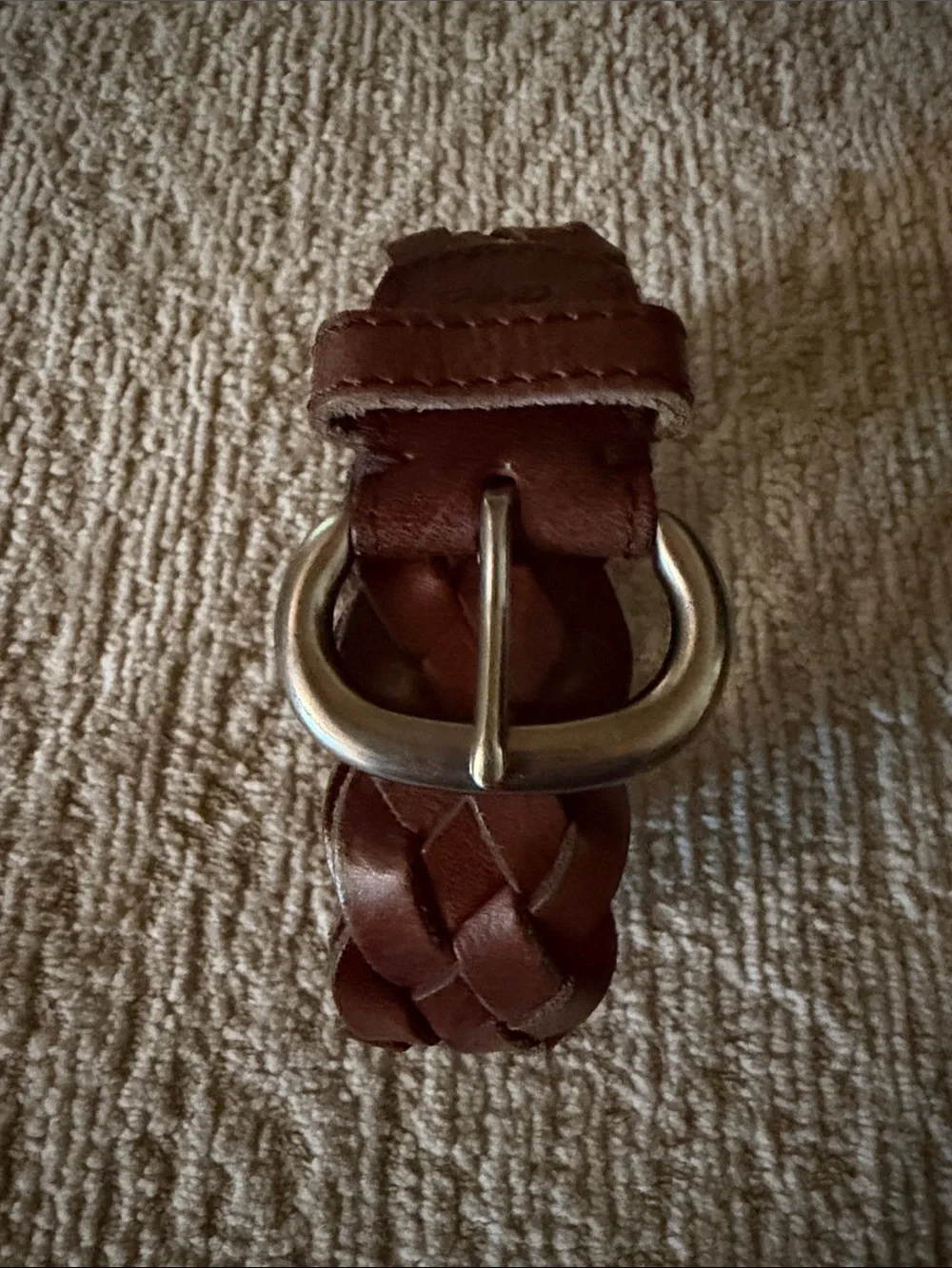 American Eagle Outfitters Braided Brown Leather Belt with Silver Buckle